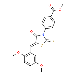 ChemSpider 2D Image | Methyl 4-[(5Z)-5-(2,5-dimethoxybenzylidene)-4-oxo-2-thioxo-1,3-thiazolidin-3-yl]benzoate | C20H17NO5S2