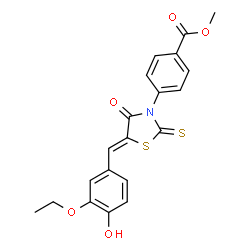 ChemSpider 2D Image | Methyl 4-[(5Z)-5-(3-ethoxy-4-hydroxybenzylidene)-4-oxo-2-thioxo-1,3-thiazolidin-3-yl]benzoate | C20H17NO5S2