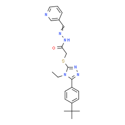 ChemSpider 2D Image | 2-({4-Ethyl-5-[4-(2-methyl-2-propanyl)phenyl]-4H-1,2,4-triazol-3-yl}sulfanyl)-N'-(3-pyridinylmethylene)acetohydrazide | C22H26N6OS