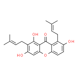 ChemSpider 2D Image | 1,3,7-Trihydroxy-2,8-bis(3-methyl-2-buten-1-yl)-9H-xanthen-9-one | C23H24O5