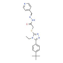 ChemSpider 2D Image | 2-({4-Ethyl-5-[4-(2-methyl-2-propanyl)phenyl]-4H-1,2,4-triazol-3-yl}sulfanyl)-N'-(4-pyridinylmethylene)acetohydrazide | C22H26N6OS