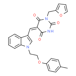 ChemSpider 2D Image | (5E)-1-(2-Furylmethyl)-5-({1-[2-(4-methylphenoxy)ethyl]-1H-indol-3-yl}methylene)-2,4,6(1H,3H,5H)-pyrimidinetrione | C27H23N3O5