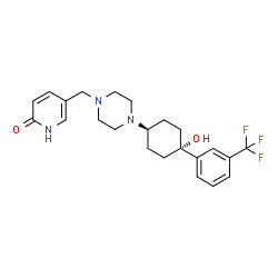 ChemSpider 2D Image | 5-[(4-{trans-4-Hydroxy-4-[3-(trifluoromethyl)phenyl]cyclohexyl}-1-piperazinyl)methyl]-2(1H)-pyridinone | C23H28F3N3O2