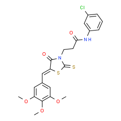 ChemSpider 2D Image | N-(3-Chlorophenyl)-3-[(5Z)-4-oxo-2-thioxo-5-(3,4,5-trimethoxybenzylidene)-1,3-thiazolidin-3-yl]propanamide | C22H21ClN2O5S2