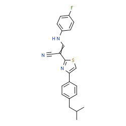 ChemSpider 2D Image | 3-[(4-Fluorophenyl)amino]-2-[4-(4-isobutylphenyl)-1,3-thiazol-2-yl]acrylonitrile | C22H20FN3S