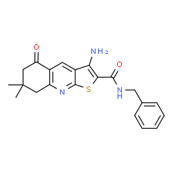 ChemSpider 2D Image | 3-Amino-N-benzyl-7,7-dimethyl-5-oxo-5,6,7,8-tetrahydrothieno[2,3-b]quinoline-2-carboxamide | C21H21N3O2S