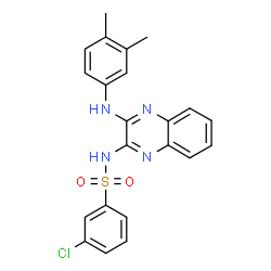 ChemSpider 2D Image | 3-Chloro-N-{3-[(3,4-dimethylphenyl)amino]-2-quinoxalinyl}benzenesulfonamide | C22H19ClN4O2S