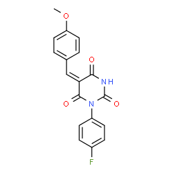 ChemSpider 2D Image | (5E)-1-(4-Fluorophenyl)-5-(4-methoxybenzylidene)-2,4,6(1H,3H,5H)-pyrimidinetrione | C18H13FN2O4