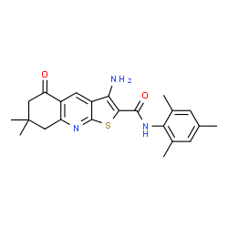ChemSpider 2D Image | 3-Amino-N-mesityl-7,7-dimethyl-5-oxo-5,6,7,8-tetrahydrothieno[2,3-b]quinoline-2-carboxamide | C23H25N3O2S