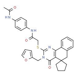 ChemSpider 2D Image | N-(4-Acetamidophenyl)-2-{[3-(2-furylmethyl)-4-oxo-4,6-dihydro-3H-spiro[benzo[h]quinazoline-5,1'-cyclopentan]-2-yl]sulfanyl}acetamide | C31H30N4O4S