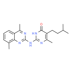 ChemSpider 2D Image | 2-[(4,8-Dimethyl-2-quinazolinyl)amino]-6-methyl-5-(3-methylbutyl)-4(1H)-pyrimidinone | C20H25N5O