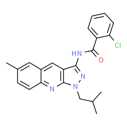 ChemSpider 2D Image | 2-Chloro-N-(1-isobutyl-6-methyl-1H-pyrazolo[3,4-b]quinolin-3-yl)benzamide | C22H21ClN4O