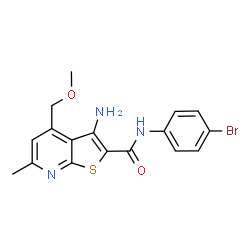 ChemSpider 2D Image | 3-Amino-N-(4-bromophenyl)-4-(methoxymethyl)-6-methylthieno[2,3-b]pyridine-2-carboxamide | C17H16BrN3O2S