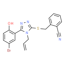 ChemSpider 2D Image | 2-({[4-Allyl-5-(5-bromo-2-hydroxyphenyl)-4H-1,2,4-triazol-3-yl]sulfanyl}methyl)benzonitrile | C19H15BrN4OS