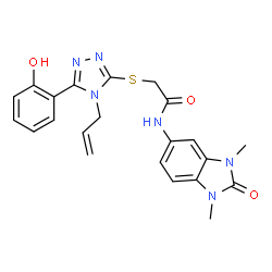 ChemSpider 2D Image | 2-{[4-Allyl-5-(2-hydroxyphenyl)-4H-1,2,4-triazol-3-yl]sulfanyl}-N-(1,3-dimethyl-2-oxo-2,3-dihydro-1H-benzimidazol-5-yl)acetamide | C22H22N6O3S