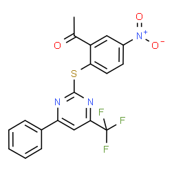 ChemSpider 2D Image | 1-(5-Nitro-2-{[4-phenyl-6-(trifluoromethyl)-2-pyrimidinyl]sulfanyl}phenyl)ethanone | C19H12F3N3O3S