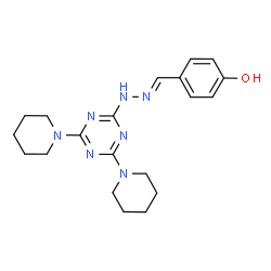 ChemSpider 2D Image | 4-[(E)-{[4,6-Di(1-piperidinyl)-1,3,5-triazin-2-yl]hydrazono}methyl]phenol | C20H27N7O