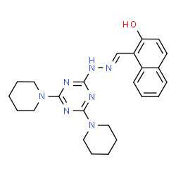 ChemSpider 2D Image | 1-[(E)-{[4,6-Di(1-piperidinyl)-1,3,5-triazin-2-yl]hydrazono}methyl]-2-naphthol | C24H29N7O