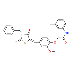 ChemSpider 2D Image | 2-{4-[(E)-(3-Benzyl-4-oxo-2-thioxo-1,3-thiazolidin-5-ylidene)methyl]-2-methoxyphenoxy}-N-(3-methylphenyl)acetamide | C27H24N2O4S2