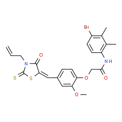 ChemSpider 2D Image | 2-{4-[(E)-(3-Allyl-4-oxo-2-thioxo-1,3-thiazolidin-5-ylidene)methyl]-2-methoxyphenoxy}-N-(4-bromo-2,3-dimethylphenyl)acetamide | C24H23BrN2O4S2