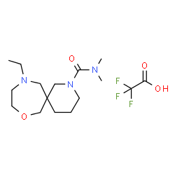 ChemSpider 2D Image | 11-Ethyl-N,N-dimethyl-8-oxa-2,11-diazaspiro[5.6]dodecane-2-carboxamide trifluoroacetate (1:1) | C16H28F3N3O4