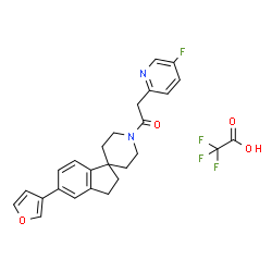 ChemSpider 2D Image | 2-(5-Fluoro-2-pyridinyl)-1-[5-(3-furyl)-2,3-dihydro-1'H-spiro[indene-1,4'-piperidin]-1'-yl]ethanone trifluoroacetate (1:1) | C26H24F4N2O4