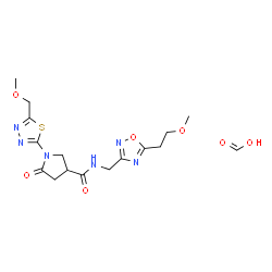 ChemSpider 2D Image | Formic acid - N-{[5-(2-methoxyethyl)-1,2,4-oxadiazol-3-yl]methyl}-1-[5-(methoxymethyl)-1,3,4-thiadiazol-2-yl]-5-oxo-3-pyrrolidinecarboxamide (1:1) | C16H22N6O7S