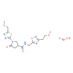 ChemSpider 2D Image | Formic acid - N-{[3-(2-methoxyethyl)-1,2,4-oxadiazol-5-yl]methyl}-1-[5-(methoxymethyl)-1,3,4-thiadiazol-2-yl]-5-oxo-3-pyrrolidinecarboxamide (1:1) | C16H22N6O7S
