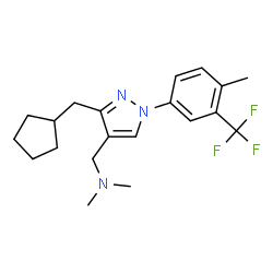 ChemSpider 2D Image | 1-{3-(Cyclopentylmethyl)-1-[4-methyl-3-(trifluoromethyl)phenyl]-1H-pyrazol-4-yl}-N,N-dimethylmethanamine | C20H26F3N3