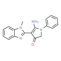 ChemSpider 2D Image | 5-Amino-4-(1-methyl-1H-benzimidazol-2-yl)-1-phenyl-1,2-dihydro-3H-pyrrol-3-one | C18H16N4O
