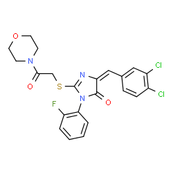 ChemSpider 2D Image | (5E)-5-(3,4-Dichlorobenzylidene)-3-(2-fluorophenyl)-2-{[2-(4-morpholinyl)-2-oxoethyl]sulfanyl}-3,5-dihydro-4H-imidazol-4-one | C22H18Cl2FN3O3S