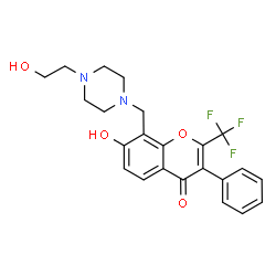 ChemSpider 2D Image | 7-Hydroxy-8-{[4-(2-hydroxyethyl)-1-piperazinyl]methyl}-3-phenyl-2-(trifluoromethyl)-4H-chromen-4-one | C23H23F3N2O4