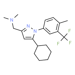 ChemSpider 2D Image | 1-{5-Cyclohexyl-1-[4-methyl-3-(trifluoromethyl)phenyl]-1H-pyrazol-3-yl}-N,N-dimethylmethanamine | C20H26F3N3