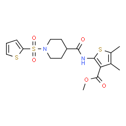 ChemSpider 2D Image | Methyl 4,5-dimethyl-2-({[1-(2-thienylsulfonyl)-4-piperidinyl]carbonyl}amino)-3-thiophenecarboxylate | C18H22N2O5S3
