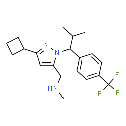 ChemSpider 2D Image | 1-(3-Cyclobutyl-1-{2-methyl-1-[4-(trifluoromethyl)phenyl]propyl}-1H-pyrazol-5-yl)-N-methylmethanamine | C20H26F3N3