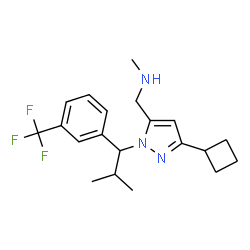 ChemSpider 2D Image | 1-(3-Cyclobutyl-1-{2-methyl-1-[3-(trifluoromethyl)phenyl]propyl}-1H-pyrazol-5-yl)-N-methylmethanamine | C20H26F3N3