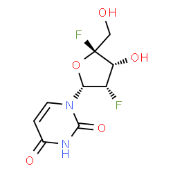 ChemSpider 2D Image | 1-[(2R,3S,4R,5S)-3,5-Difluoro-4-hydroxy-5-(hydroxymethyl)tetrahydro-2-furanyl]-2,4(1H,3H)-pyrimidinedione (non-preferred name) | C9H10F2N2O5