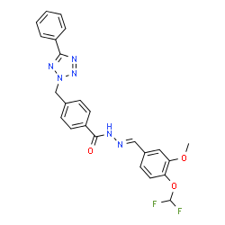 ChemSpider 2D Image | N'-{(E)-[4-(Difluoromethoxy)-3-methoxyphenyl]methylene}-4-[(5-phenyl-2H-tetrazol-2-yl)methyl]benzohydrazide | C24H20F2N6O3