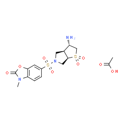 ChemSpider 2D Image | 6-{[(3S,3aS,6aR)-3-Amino-1,1-dioxidohexahydro-5H-thieno[2,3-c]pyrrol-5-yl]sulfonyl}-3-methyl-1,3-benzoxazol-2(3H)-one acetate (1:1) | C16H21N3O8S2