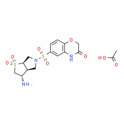 ChemSpider 2D Image | 6-{[(3S,3aS,6aR)-3-Amino-1,1-dioxidohexahydro-5H-thieno[2,3-c]pyrrol-5-yl]sulfonyl}-2H-1,4-benzoxazin-3(4H)-one acetate (1:1) | C16H21N3O8S2