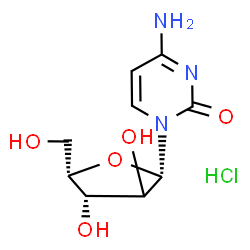 ChemSpider 2D Image | 4-Amino-1-[(2xi)-beta-L-threo-pentofuranosyl]-2(1H)-pyrimidinone hydrochloride (1:1) | C9H14ClN3O5
