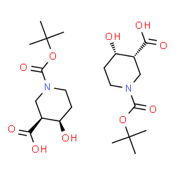 ChemSpider 2D Image | (3R,4S)-4-Hydroxy-1-{[(2-methyl-2-propanyl)oxy]carbonyl}-3-piperidinecarboxylic acid - (3S,4R)-4-hydroxy-1-{[(2-methyl-2-propanyl)oxy]carbonyl}-3-piperidinecarboxylic acid (1:1) | C22H38N2O10