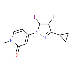 ChemSpider 2D Image | 4-(3-Cyclopropyl-4,5-diiodo-1H-pyrazol-1-yl)-1-methyl-2(1H)-pyridinone | C12H11I2N3O