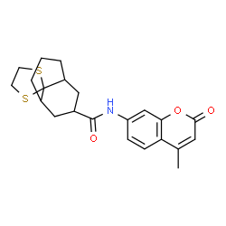 ChemSpider 2D Image | N-(4-Methyl-2-oxo-2H-chromen-7-yl)spiro[bicyclo[3.3.1]nonane-9,2'-[1,3]dithiolane]-3-carboxamide | C22H25NO3S2