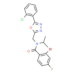 ChemSpider 2D Image | 2-Bromo-N-{[5-(2-chlorophenyl)-1,3,4-oxadiazol-2-yl]methyl}-4-fluoro-N-isopropylbenzamide | C19H16BrClFN3O2