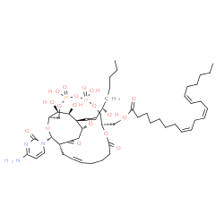 ChemSpider 2D Image | {(1R,9R,18R,21R,22S,23S,24S,26R)-26-(4-Amino-2-oxo-1(2H)-pyrimidinyl)-4,6,21,23,24-pentahydroxy-22-[(3S)-3-hydroxy-1-octen-1-yl]-4,6-dioxido-11,19-dioxo-3,5,7,10,25-pentaoxa-4,6-diphosphabicyclo[16.6.
2]hexacos-15-en-9-yl}methyl (8Z,11Z,14Z)-8,11,14-icosatrienoate | C52H83N3O18P2