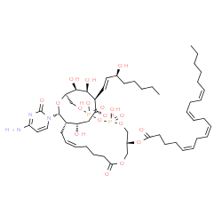 ChemSpider 2D Image | (1R,9R,16Z,19S,20S,22R,23S,24S,25S,27R)-27-(4-Amino-2-oxo-1(2H)-pyrimidinyl)-4,6,20,22,24,25-hexahydroxy-23-[(1E,3S)-3-hydroxy-1-octen-1-yl]-4,6-dioxido-12-oxo-3,5,7,11,26-pentaoxa-4,6-diphosphabicycl
o[17.6.2]heptacos-16-en-9-yl (5Z,8Z,11Z,14Z)-5,8,11,14-icosatetraenoate | C52H83N3O18P2