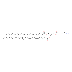 ChemSpider 2D Image | (2R)-3-{[(2-Aminoethoxy)(hydroxy)phosphoryl]oxy}-2-{[(5Z,8Z)-10-{3-[(2Z)-2-octen-1-yl]-2-oxiranyl}-5,8-decadienoyl]oxy}propyl stearate | C43H78NO9P
