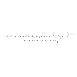 ChemSpider 2D Image | (2R)-3-(Phosphonooxy)-2-(tetradecanoyloxy)propyl (6E,8E,11E)-5-hydroxy-6,8,11-icosatrienoate | C37H67O9P