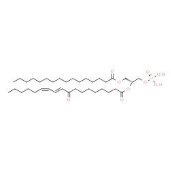 ChemSpider 2D Image | (2R)-1-(Palmitoyloxy)-3-(phosphonooxy)-2-propanyl (10E,12Z)-9-oxo-10,12-octadecadienoate | C37H67O9P